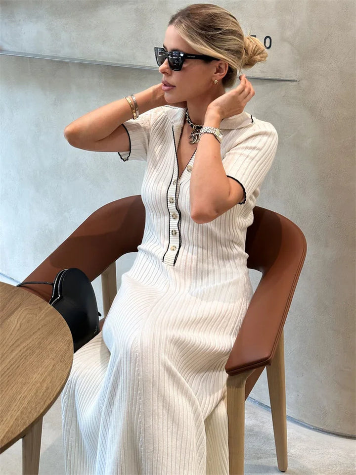 Drune | Patchwork Revers Strick Maxi Kleid