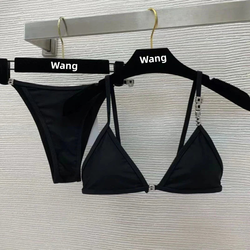 Drune | Neuer Rhinestone Buchstaben Wang Strand Bikini Luxus Markendesigner Y2K Mode Sexy Frauen Strand Bikini Duo Set