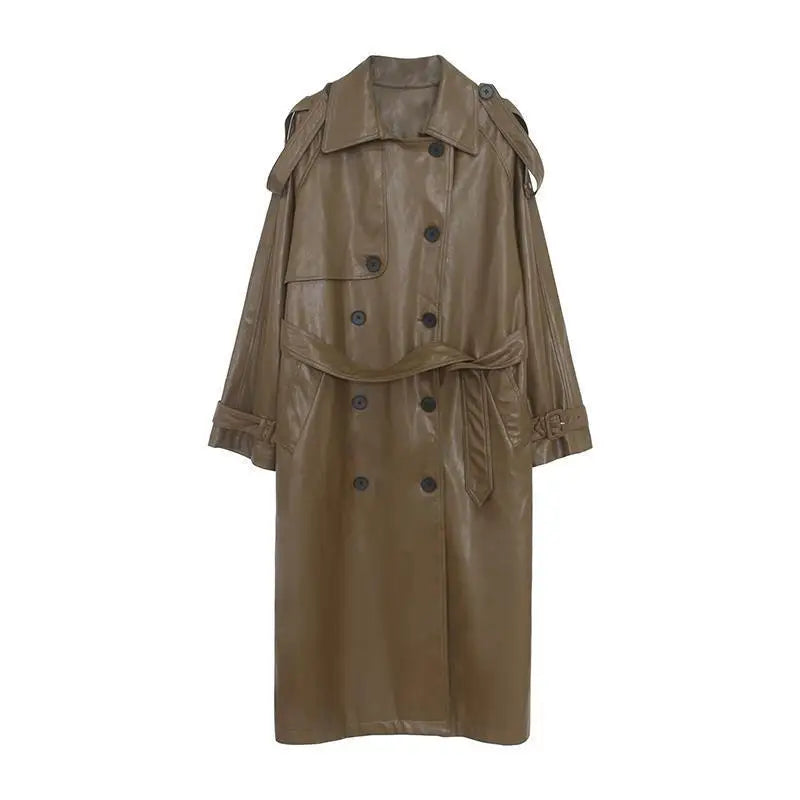 Drune | Langer Trenchcoat Für Frauen Lederlook Stilvoll und Modern
