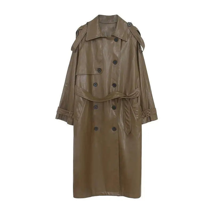 Drune | Langer Trenchcoat Für Frauen Lederlook Stilvoll und Modern