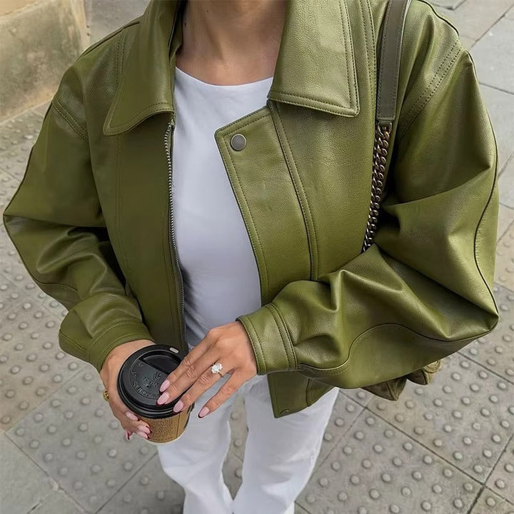 Drune | Immitierte Lederjacke mit Gürtel für Frauen