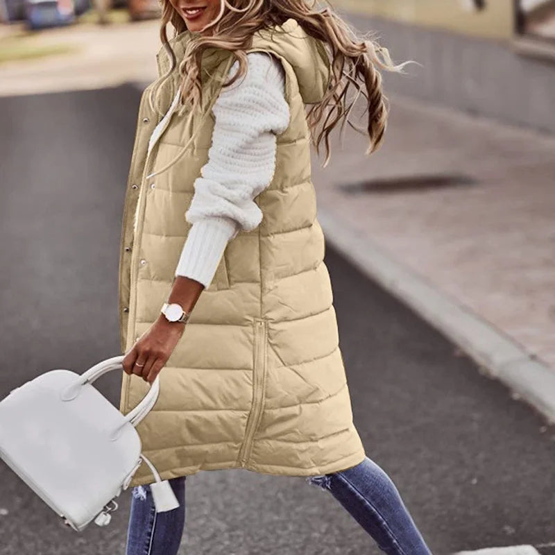 Drune | Lange Pufferweste mit Kapuze Polyester Warm, Trendy