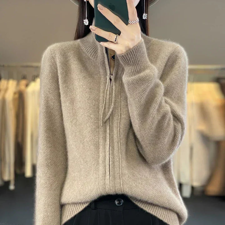 Drune | Woll Cardigan Doppelter Reißverschluss und Hoher Kragen Weich und Elegant