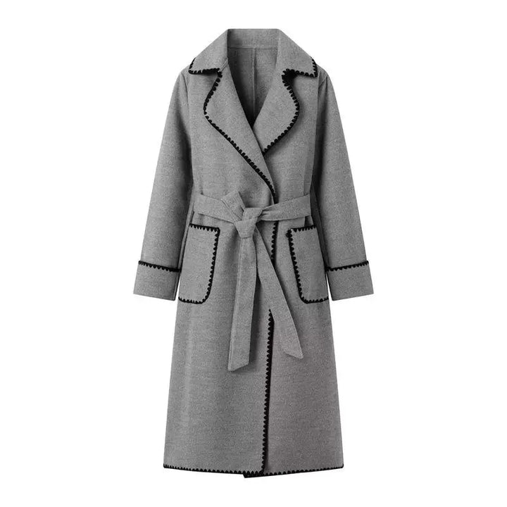 Drune | Longline Mantel - Kontrastierende Besatz - Gürtellinie - Casual bis Formal