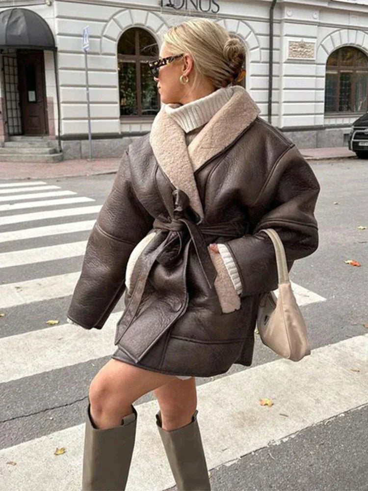 Drune | Eleganter Winterledermantel mit Gürtel