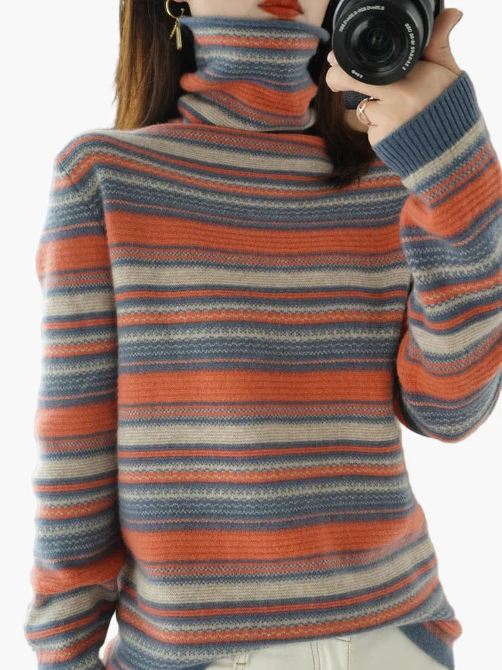 Drune | Rollkragenpullover im Retro-Streifenmuster - Modischer Winterpulli für Alltag & Freizeit