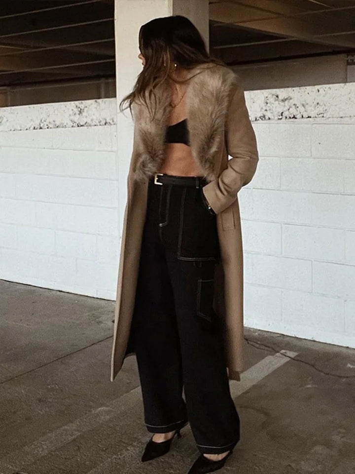 Drune | Lange Jacke mit Kunstpelzkragen Taillierte Passform Eleganter Look