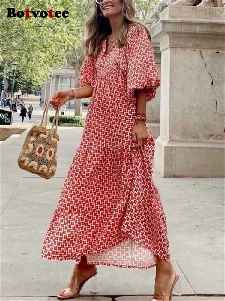 Drune | Geometrisches Kleid mit Puffärmeln für Frauen