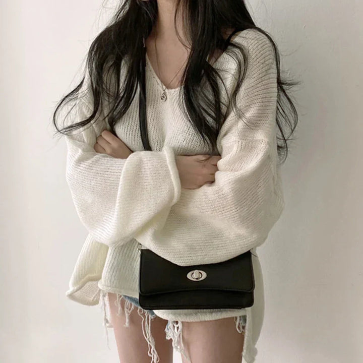 Drune | Damen Strickpullover - Lockerer V-Ausschnitt Sweater im Casual Look