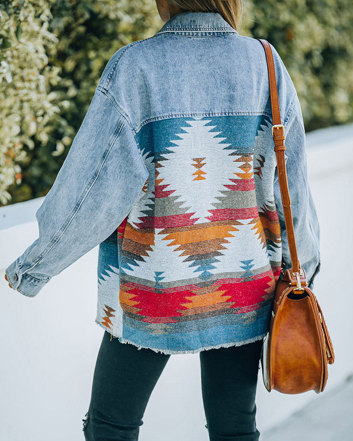 Drune | Aztec Revers Tasche Denim Patchwork Jacke