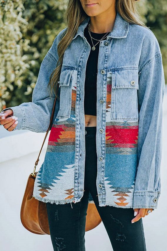 Drune | Aztec Revers Tasche Denim Patchwork Jacke