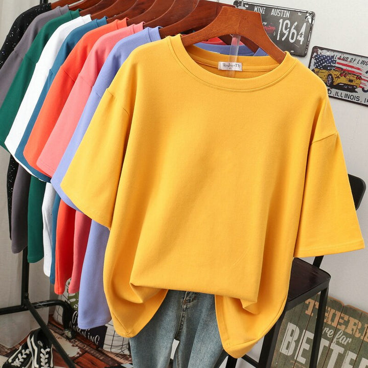 Drune Kuscheliges Baumwoll-Basic: Plus-Size T-Shirt für Damen