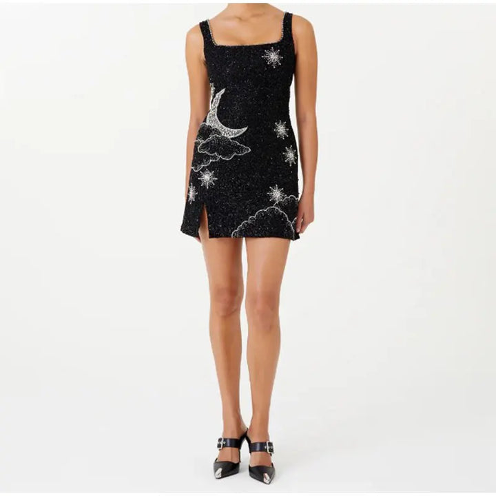 Drune - Celestial Sparkle Minikleid Partykleid mit Mond- und Sternenverzierung