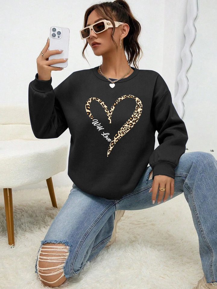 Drune | Sweatshirt mit Leopard-herzprint Polyester Trendy und Komfortabel