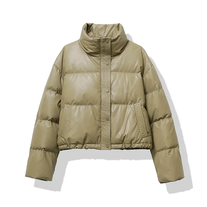Drune | Damen cropped glänzende Pufferjacke