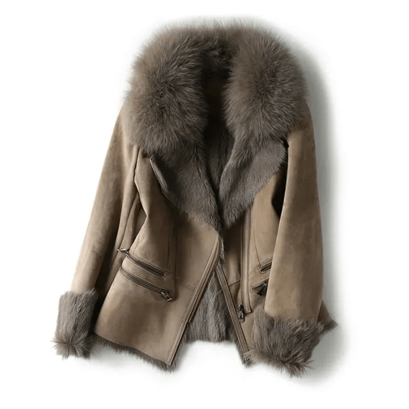 Drune | Faux Fur Kragenjacke - Wildlederfinish - Eleganter Winterstil - Warme isolierte Schicht