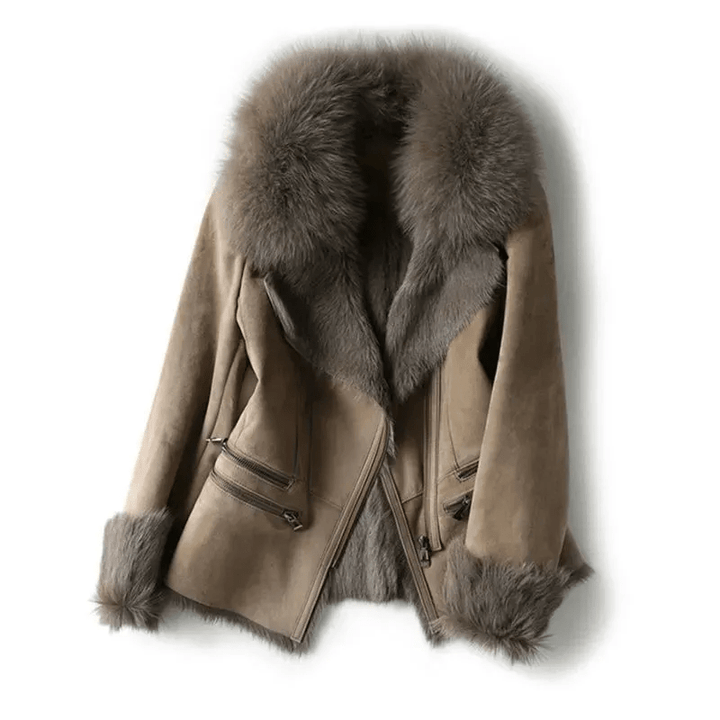 Drune | Faux Fur Kragenjacke - Wildlederfinish - Eleganter Winterstil - Warme isolierte Schicht