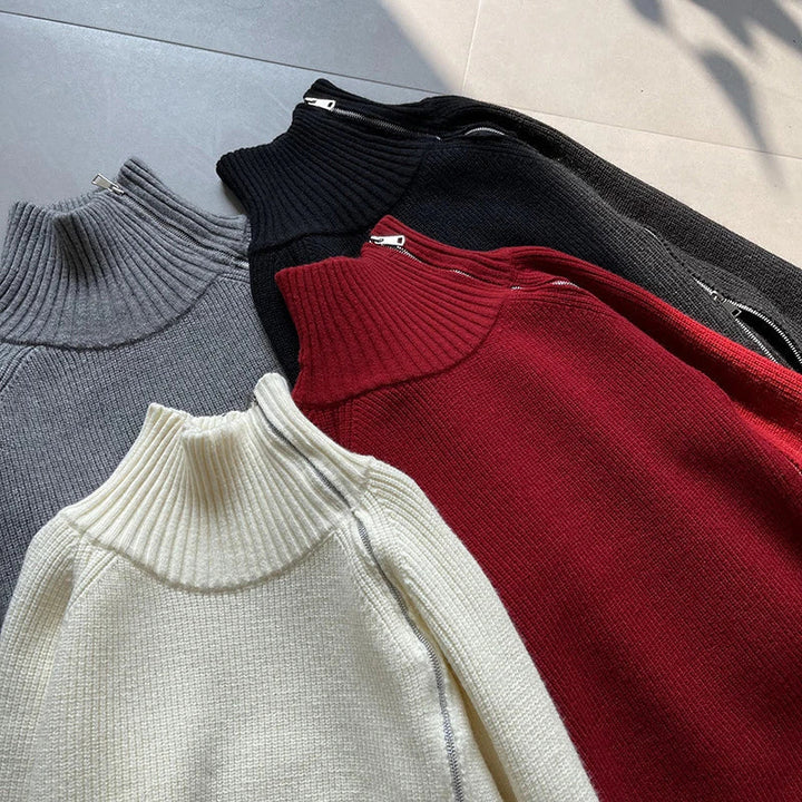 Drune | Roter, schlichter Pullover mit Stehkragen