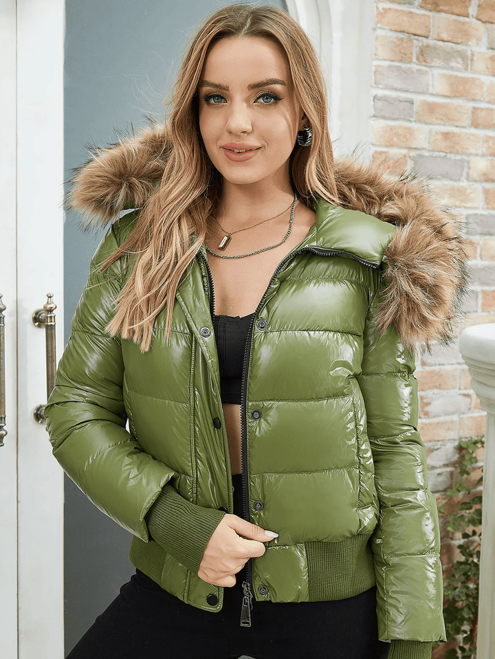Drune | Pufferjacke mit metallisch imitiertem Pelzbesatz für Frauen