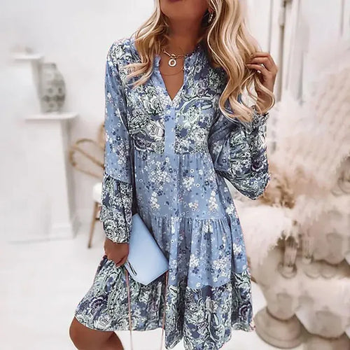 Drune | Bohème Blumen Kleid mit langen Ärmeln für Damen
