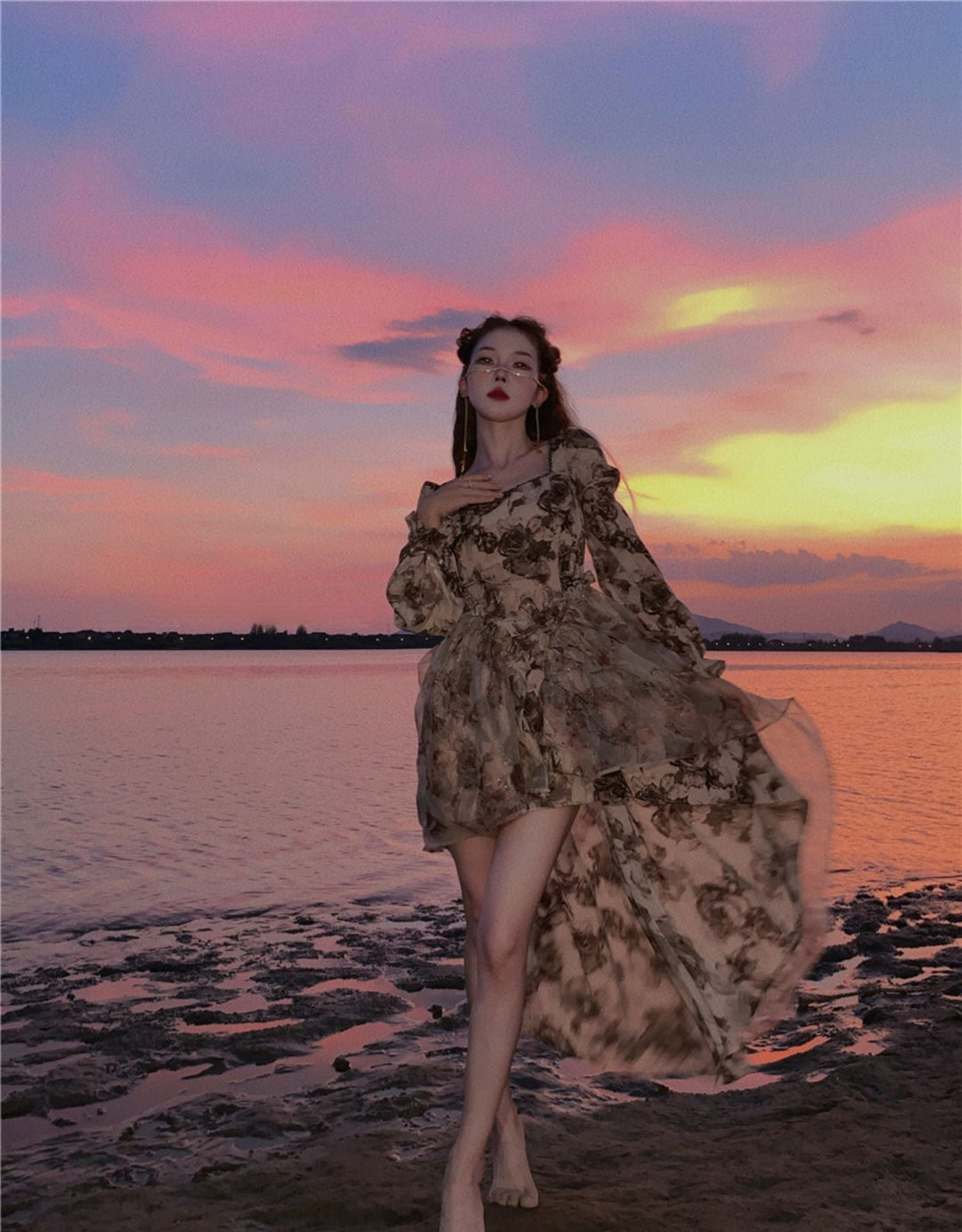 Drune | Floral Fairy Princess Kleid mit Abnehmbarem High-Low Rockschicht