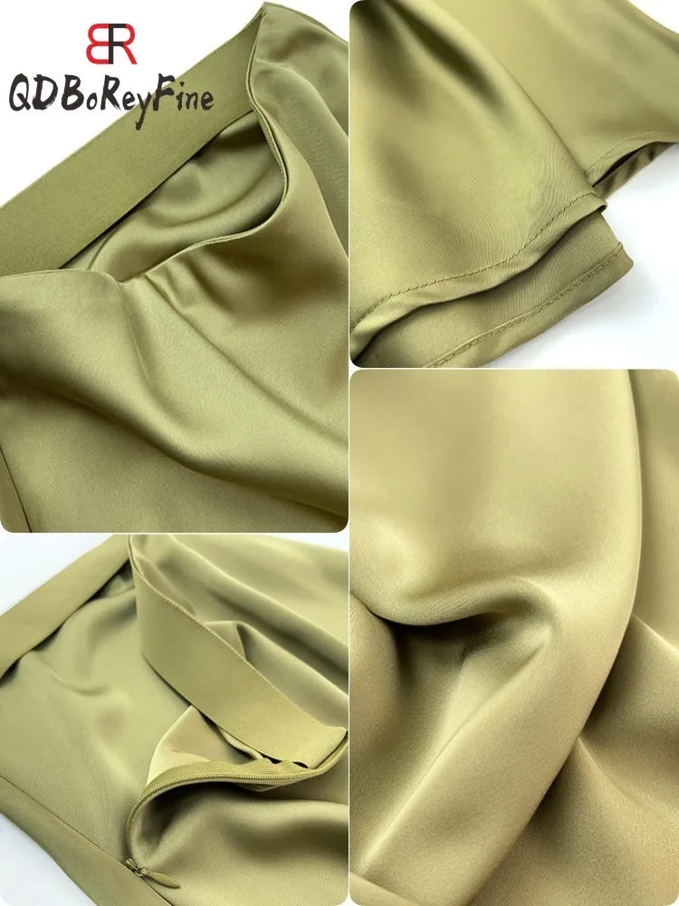 Drune | Frauen Satin Seiden Röcke Sommer Frühling Koreanische Mode Kleidung Büro Damen Lange Röcke Elegant Schwarz Maxi Röcke für Frauen