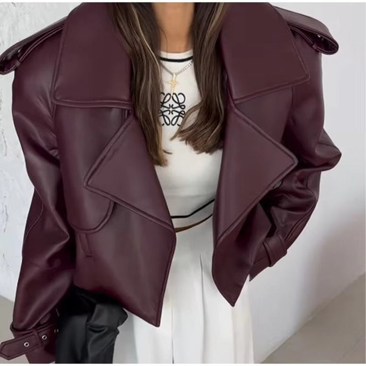 Drune | Immitierte Lederjacke mit Gürtel für Frauen