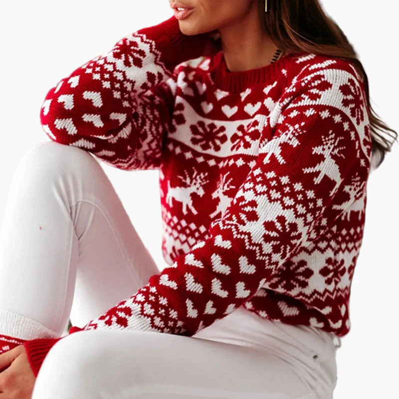 Drune | Winter Pullover im Norwegerstil - Weihnachtsmotiv, Herz- und Rentiermuster, ideal für festliche Anlässe und Alltag