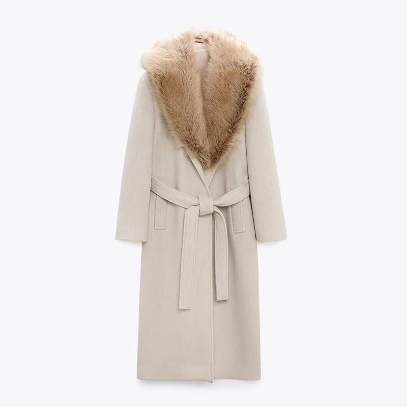 Drune | Lange Jacke mit Kunstpelzkragen Taillierte Passform Eleganter Look