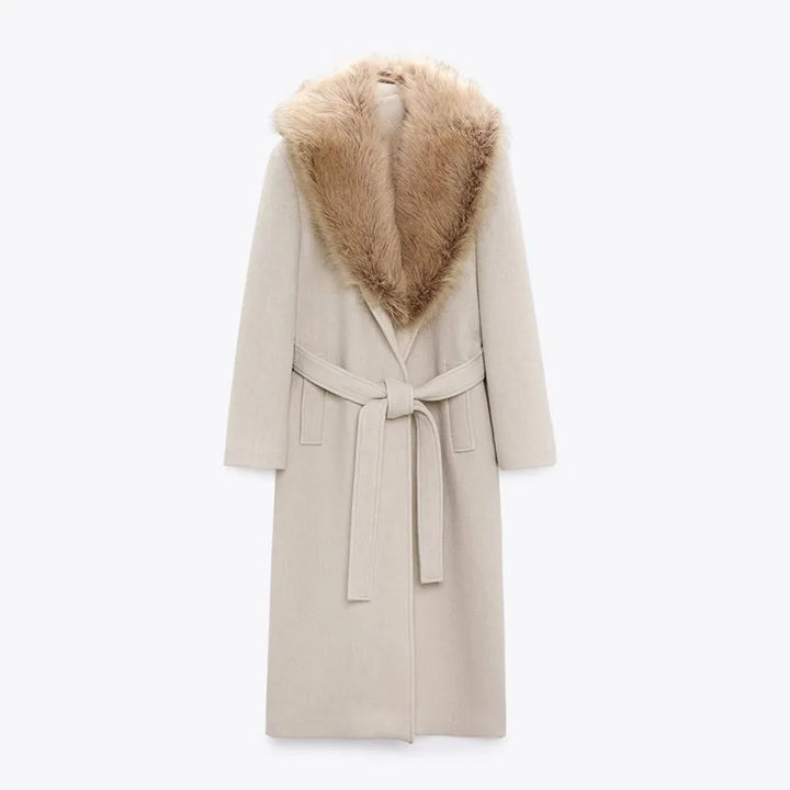 Drune | Lange Jacke mit Kunstpelzkragen Taillierte Passform Eleganter Look
