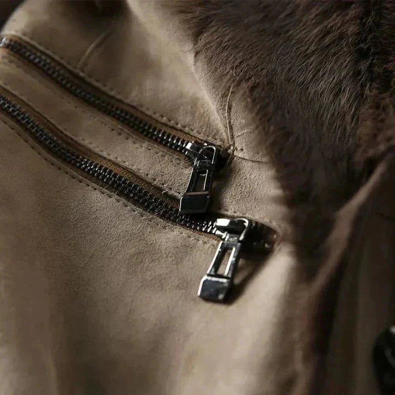 Drune | Faux Fur Kragenjacke - Wildlederfinish - Eleganter Winterstil - Warme isolierte Schicht