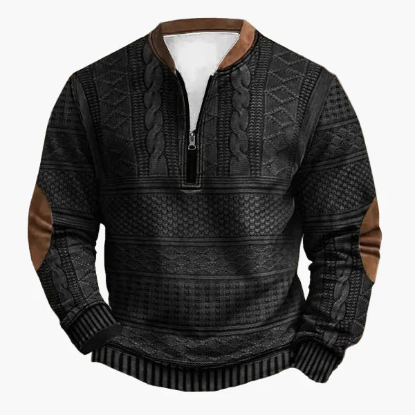 Drune | Strickpullover mit Zopfmuster und Viertelreißverschluss - Modischer Freizeitpullover für Herbst und Winter