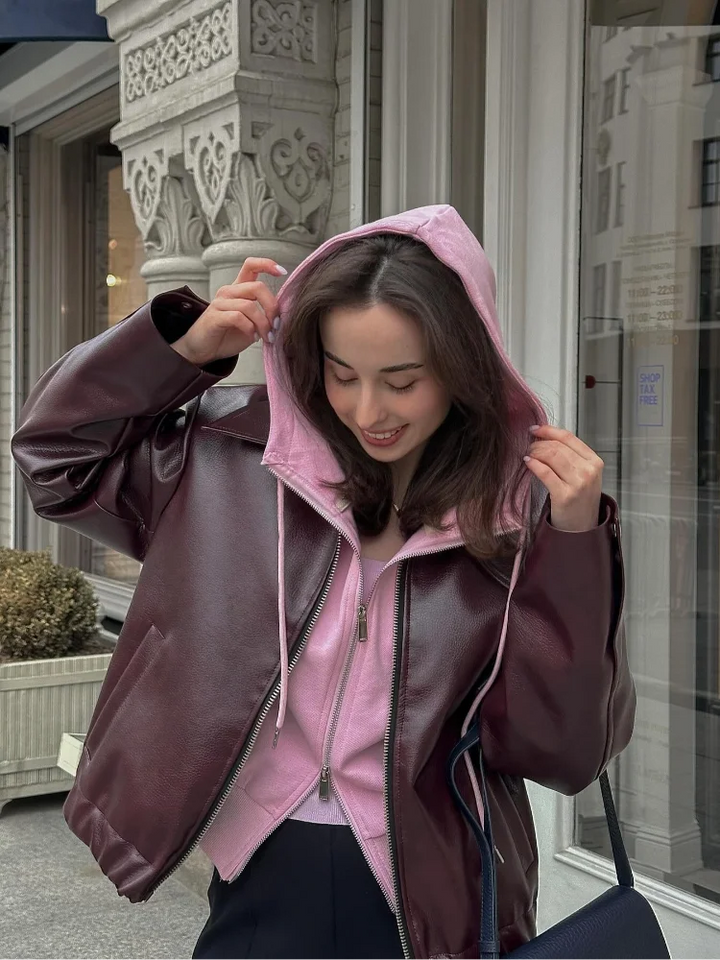 Drune | Braune Leder Damenjacke mit Reverskragen