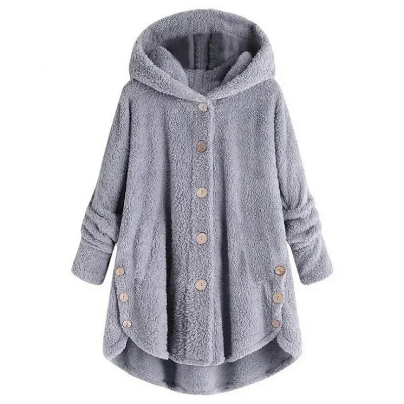 Drune | Damen Fleecejacke – Lässig Schnitt – Kapuze – Druckknopfverschluss – Plüschweicher Griff – Taschen