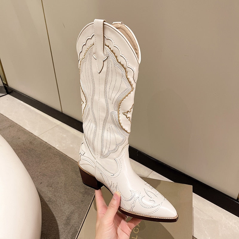 Drune Damenstiefel im Retro-Look - Weiße Kniehohe Stiefel für komfortables und stilvolles Gehen