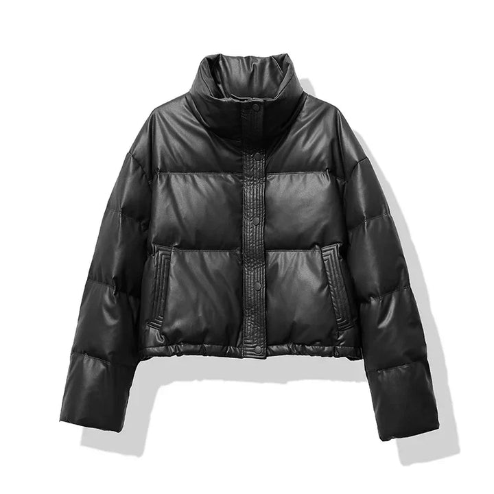 Drune | Damen cropped glänzende Pufferjacke