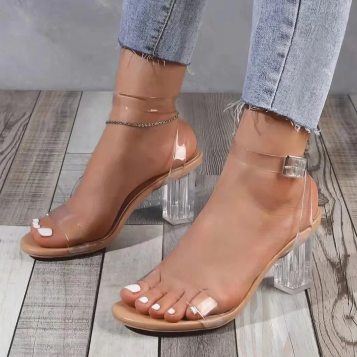 Damen transparente Sandalen mit Blockabsatz und elegantem Riemen Drune