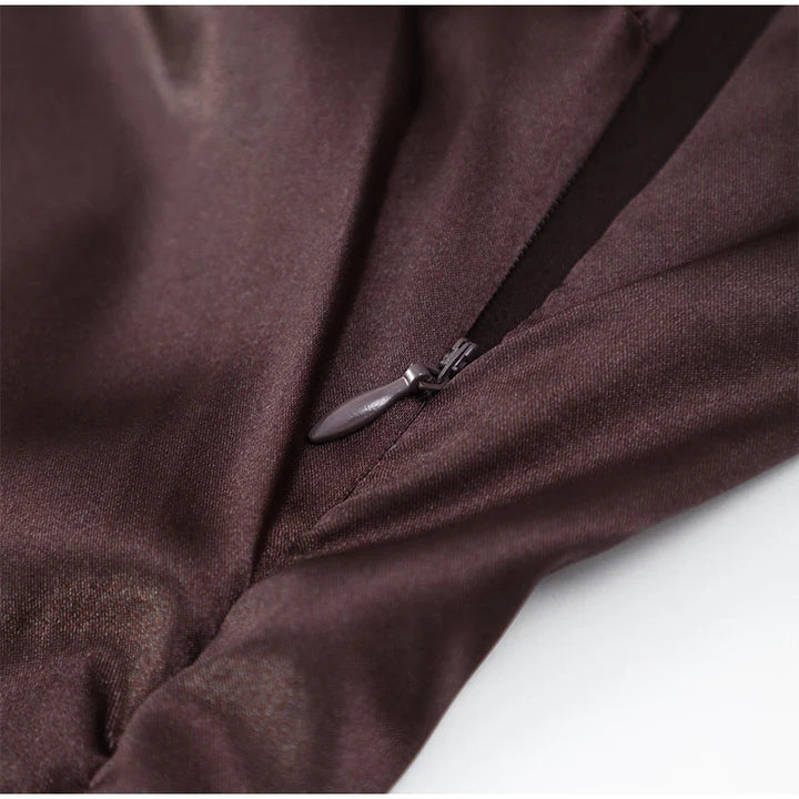 Drune | Einfarbiges Satin Ärmelloses Maxikleid