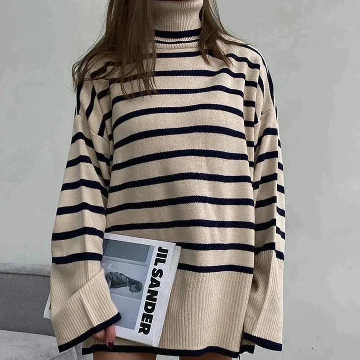 Drune | Übergroß Fit Streifen Hoher Kragen Weiches Und Warmes Strickmaterial