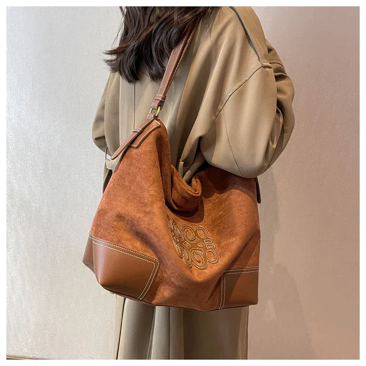 Drune | Damen Luxus Marke Messenger Taschen Retro Braun Crossbody Tote Taschen Eimer Clutch Tasche Einkauf Große Kapazität Reisetasche
