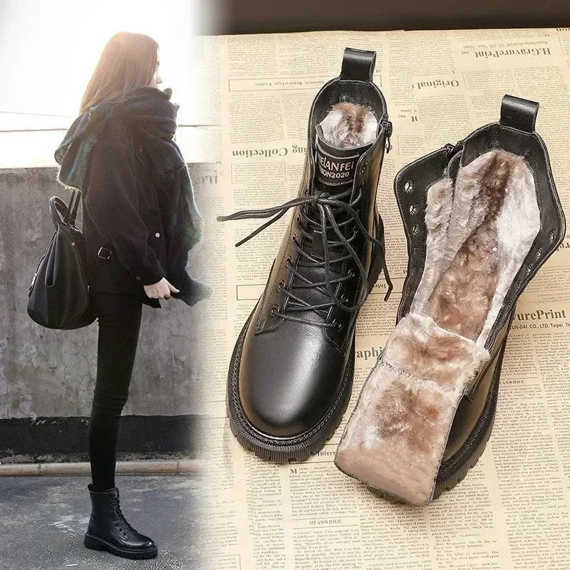Drune - Warme Plateau-Schnürstiefel für Damen