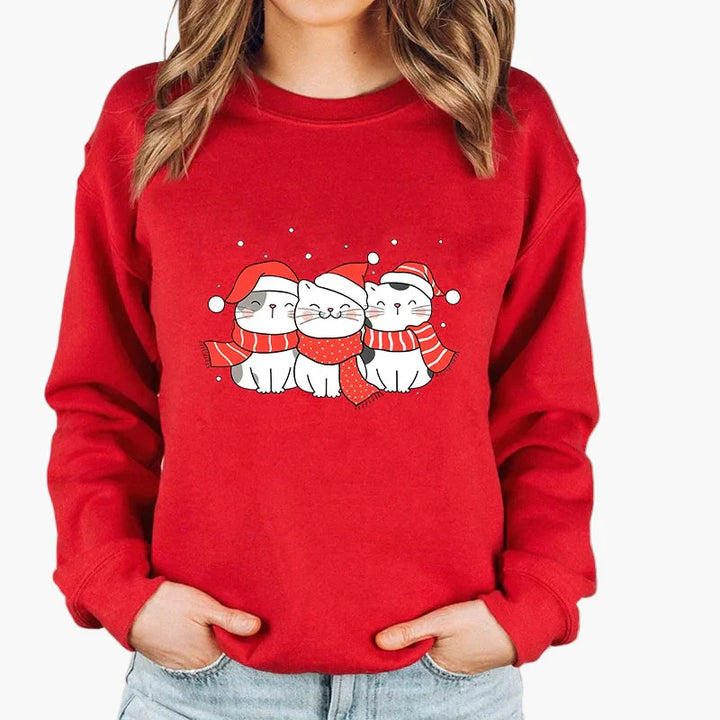 Drune | Weihnachtspullover mit Katze und Lichterkette - Lustiger Winter-Sweater für Katzenliebhaber