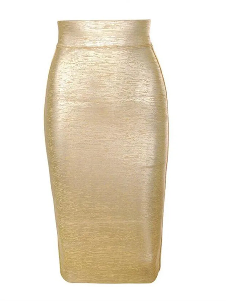 Drune | Großhandel Frauen Sommermode Sexy Gold Bronze Bandage Rock Designer Nachtclub Bodycon Bleistiftrock Faldas 46Cm