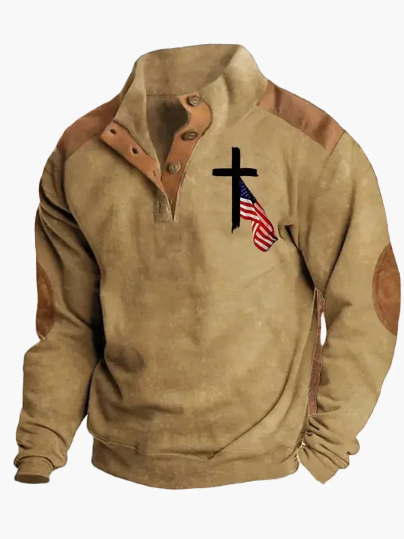 Drune | Retro Cowboy Sweatshirt mit Digitaldruck und Stehkragen - Western Casual Pullover für Outdoor und Freizeit