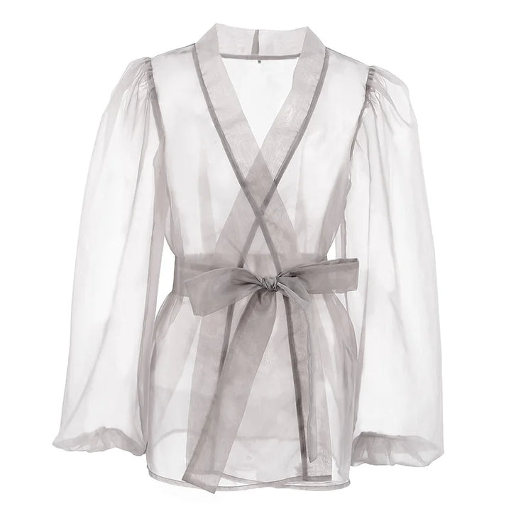 Drune | Durchsichtige Organza-Bluse mit Bindegürtel