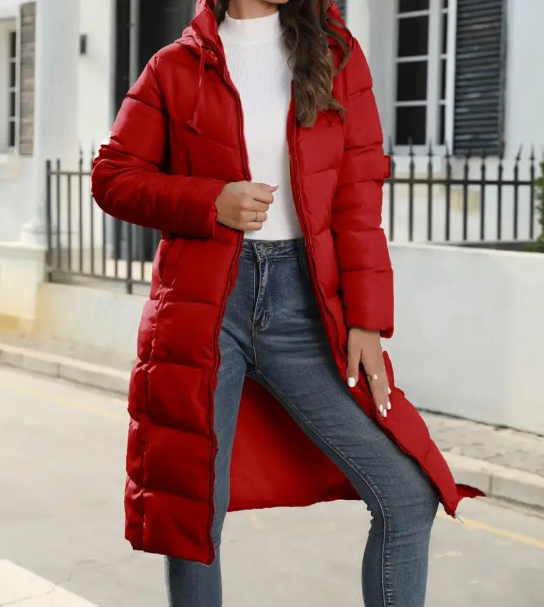 Drune | Damen Pufferjacke - Knielang gesteppte - Kapuzenwärmende isolierte Jacke