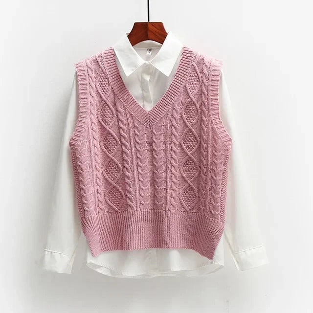 Drune | Damen Kabelstrick Pullover Weste