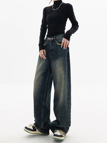 Drune - Trendy Baggy Wide Leg Jeans Damen | Jeans mit hoher Taille Lässige Streetwear