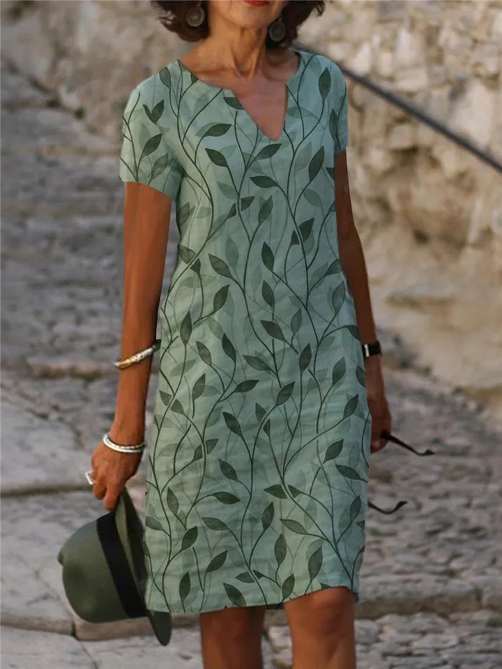 Drune | Weinlese Blumen V-Ausschnitt Lang Kleid