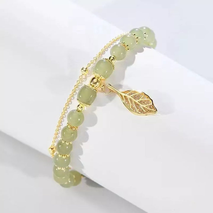 Drune | Jade Armband Mit Blätter Anhänger